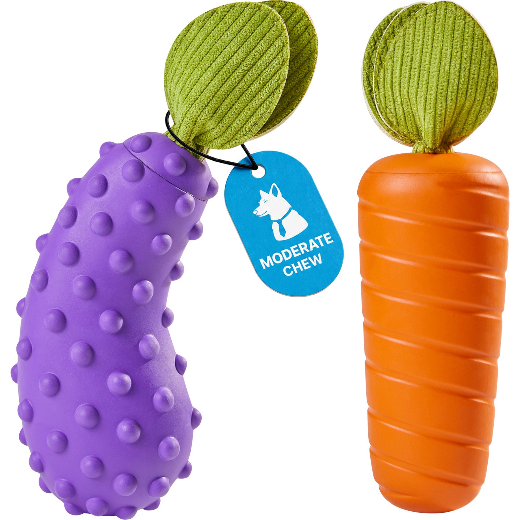 Potaroma Carrot & Eggplant Shape Interactive Natural Rubber Teething Squeaky Exercise Dog Chew Toy, Multicolor, 2 count
