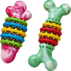 Potaroma Nylon & Rubber Leaky Food Radish Bone Shape Exercise Chew Dog Toy, Blue/Pink, 2 count
