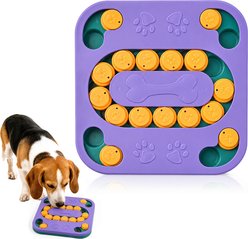 Potaroma Interactive Puzzle Slow Feeder Training Treat Dispensing Dog Toy with Sliding Track, Purple
