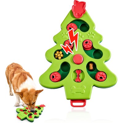 Potaroma Potaroma Interactive Christmas Tree Shape Puzzle Enrichment Slow Feeder Training Treat Dispensing Dog Toy with Squeaker, Green