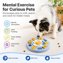 Potaroma Interactive Food Puzzle Slow Feeder Bowl Training Treat Dispensing Dog & Cat Toy with Squeaker, Blue/Yellow slide 2 of 8