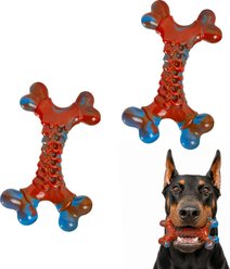Potaroma Nylon Bone Shape Bacon Flavored Exercise Chew Dog Toy, Red, 2 count