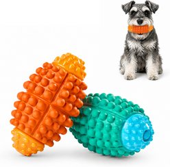 Potaroma Nylon & Rubber Treat-Dispensing Ball Shape Exercise Chew Dog Toy, Yellow/Blue, 2 count