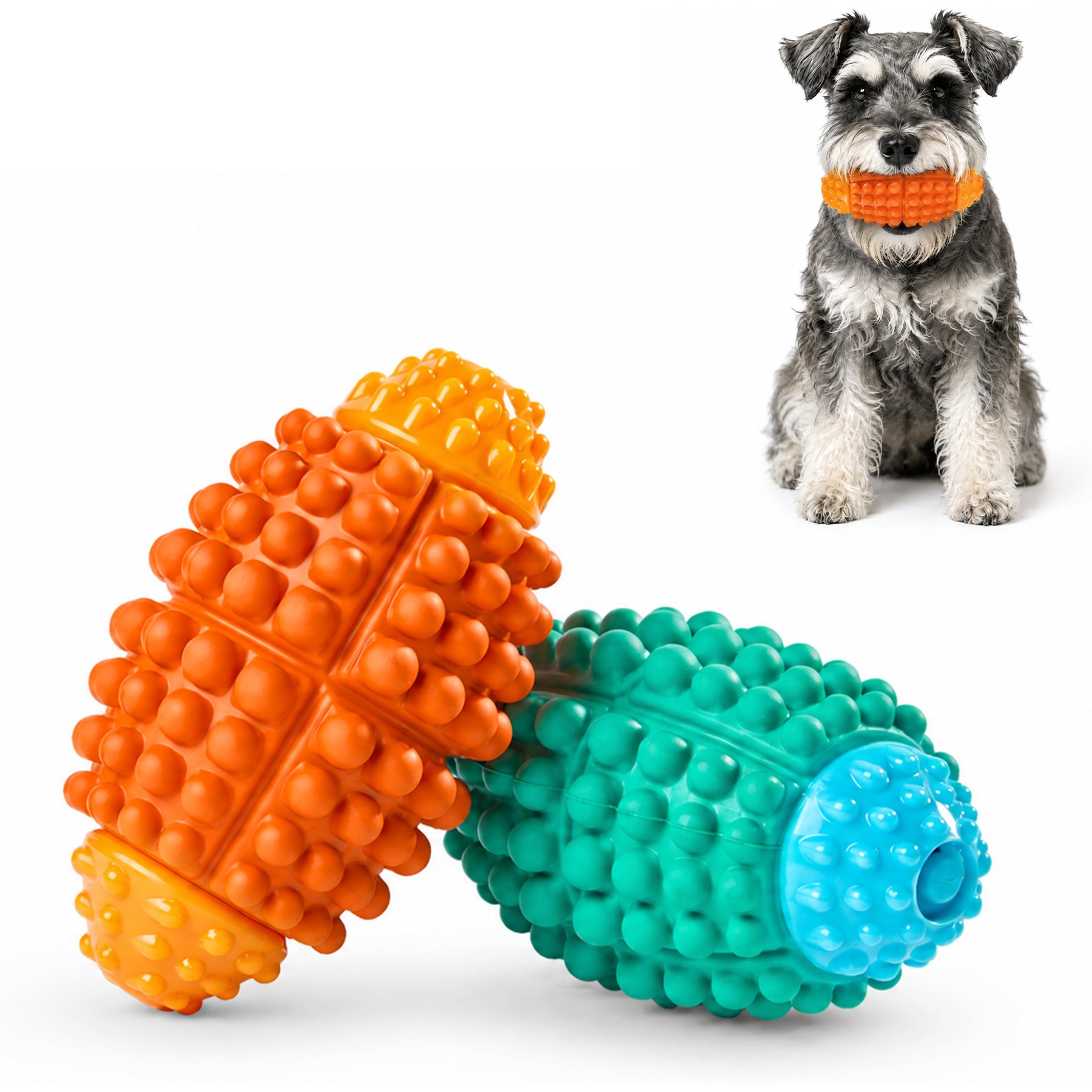 Potaroma Nylon & Rubber Treat-Dispensing Ball Shape Exercise Chew Dog Toy, Yellow/Blue, 2 count