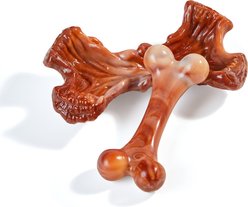 Potaroma Nylon Bark-Wrapped Double Bone Shape Bacon Flavor Exercise Chew Dog Toy, Coffee, 2 count