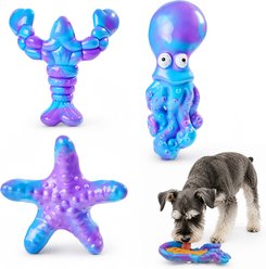 Potaroma Nylon Octopus, Starfish & Lobster Shapes, Ocean Series Bacon Flavor Exercise Chew Dog Toy, Blue, 3 count