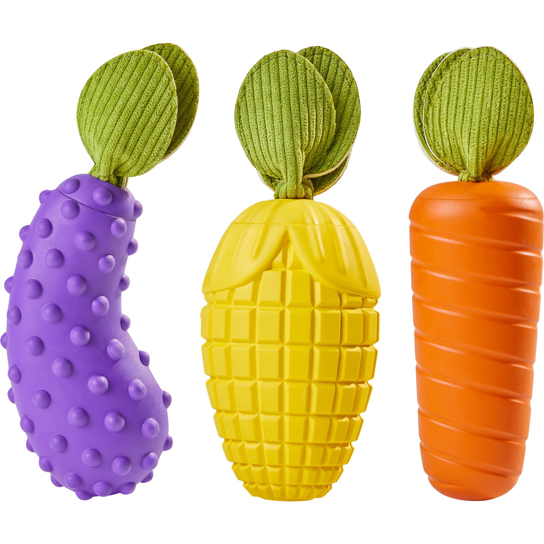 Potaroma Interactive Boredom Relief Vegetable Squeaky Rubber Exercise Dog Chew Toy, Multicolor, 3 count