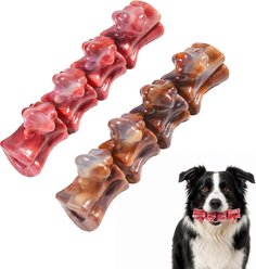 Potaroma Nylon Durable Bamboo-Joint Spine Bone Bacon Flavor & Treat-Dispensing Hole Exercise Chew Dog Toy, Red/Coffee, 2 count