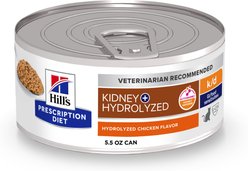 Hill's Prescription Diet Veterinary Diet k/d + z/d Hydrolyzed Chicken Flavor Wet Cat Food, 5.5-oz can, case of 24