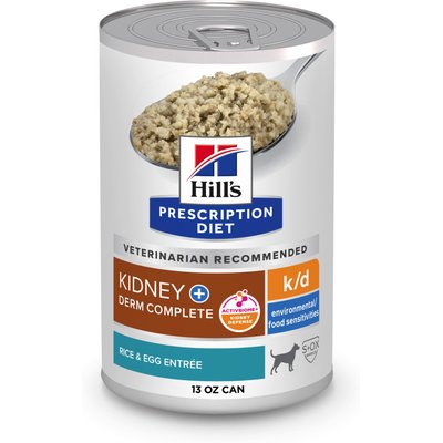 Hill's Prescription Diet Hill's Prescription Diet Veterinary Diet k/d + Derm Complete Rice & Egg Entree Adult Flavor Variety Wet Dog Food, 13-oz can, case of 12