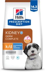 Hill's Prescription Diet Veterinary Diet k/d + Derm Complete Rice & Egg Recipe Adult Flavor Variety Dry Dog Food, 14.3-lb bag
