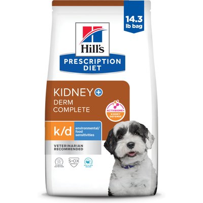 Hill's Prescription Diet Hill's Prescription Diet Veterinary Diet k/d + Derm Complete Rice & Egg Recipe Adult Flavor Variety Dry Dog Food, 14.3-lb bag