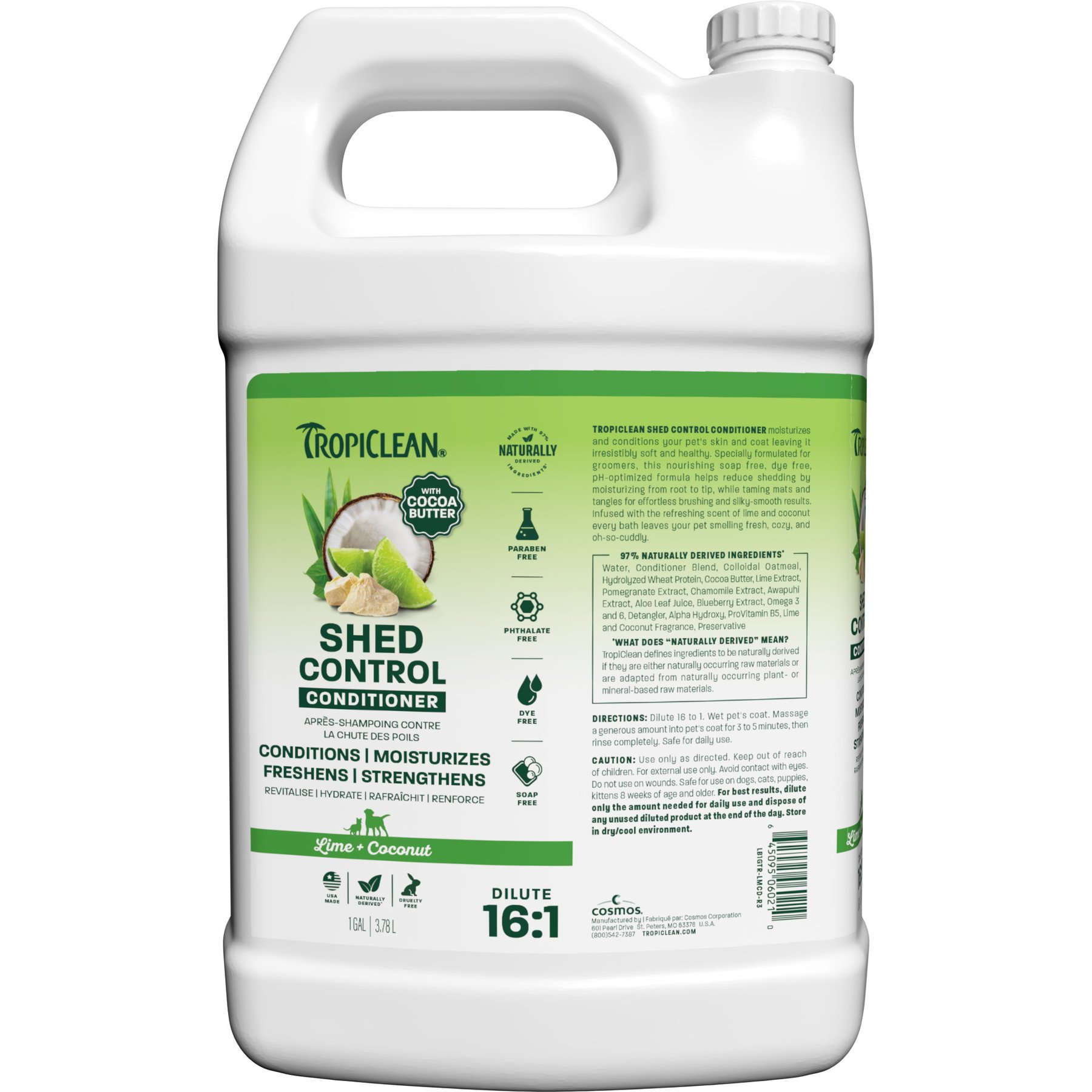 TropiClean Deshedding & Moisturizing Dog Conditioner, Lime & Cocoa Butter Scent, 1-gal