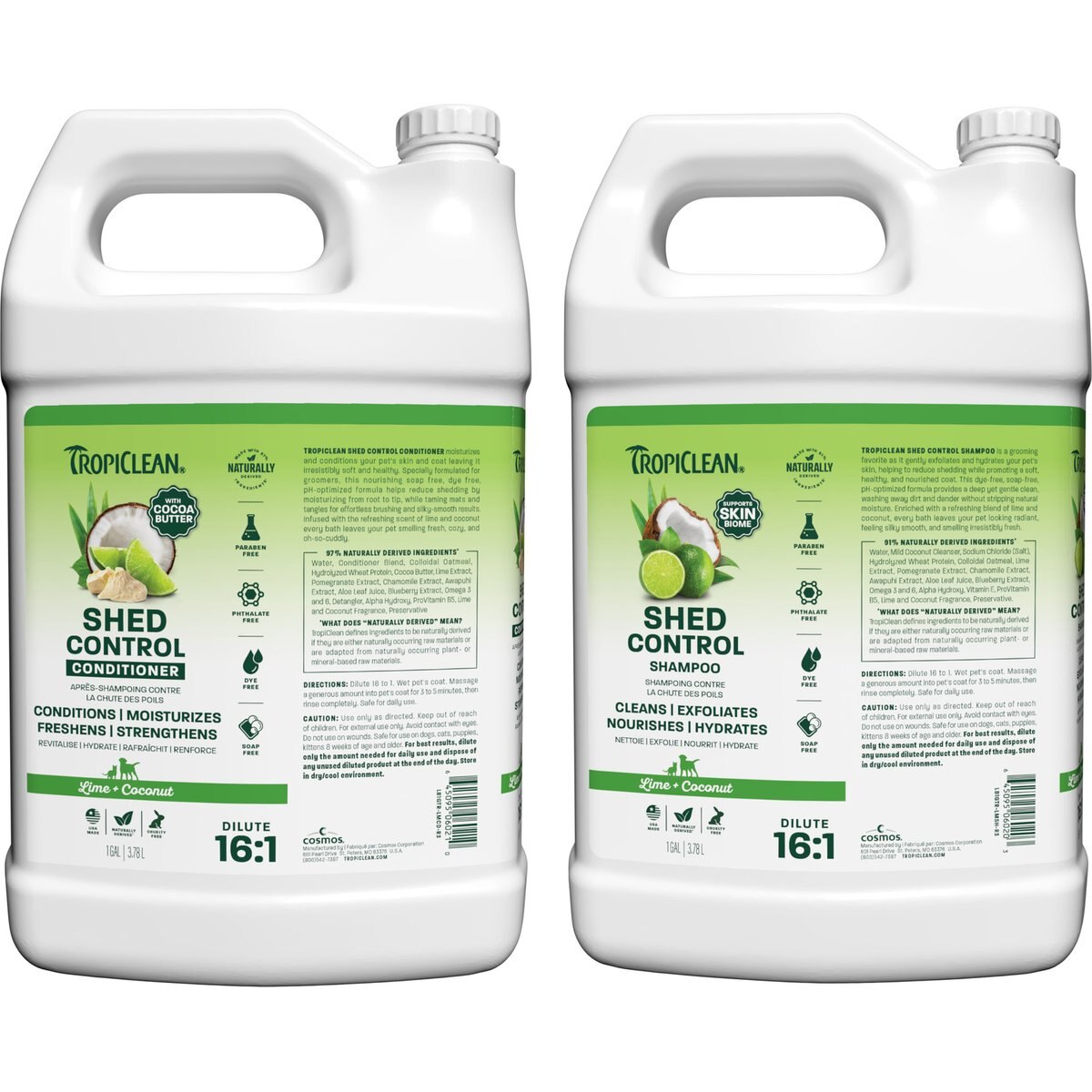 TropiClean Lime & Coconut Deshedding Shampoo, 1-gal bottle + Lime & Cocoa Butter Deshedding Dog Conditioner, 1-gal bottle