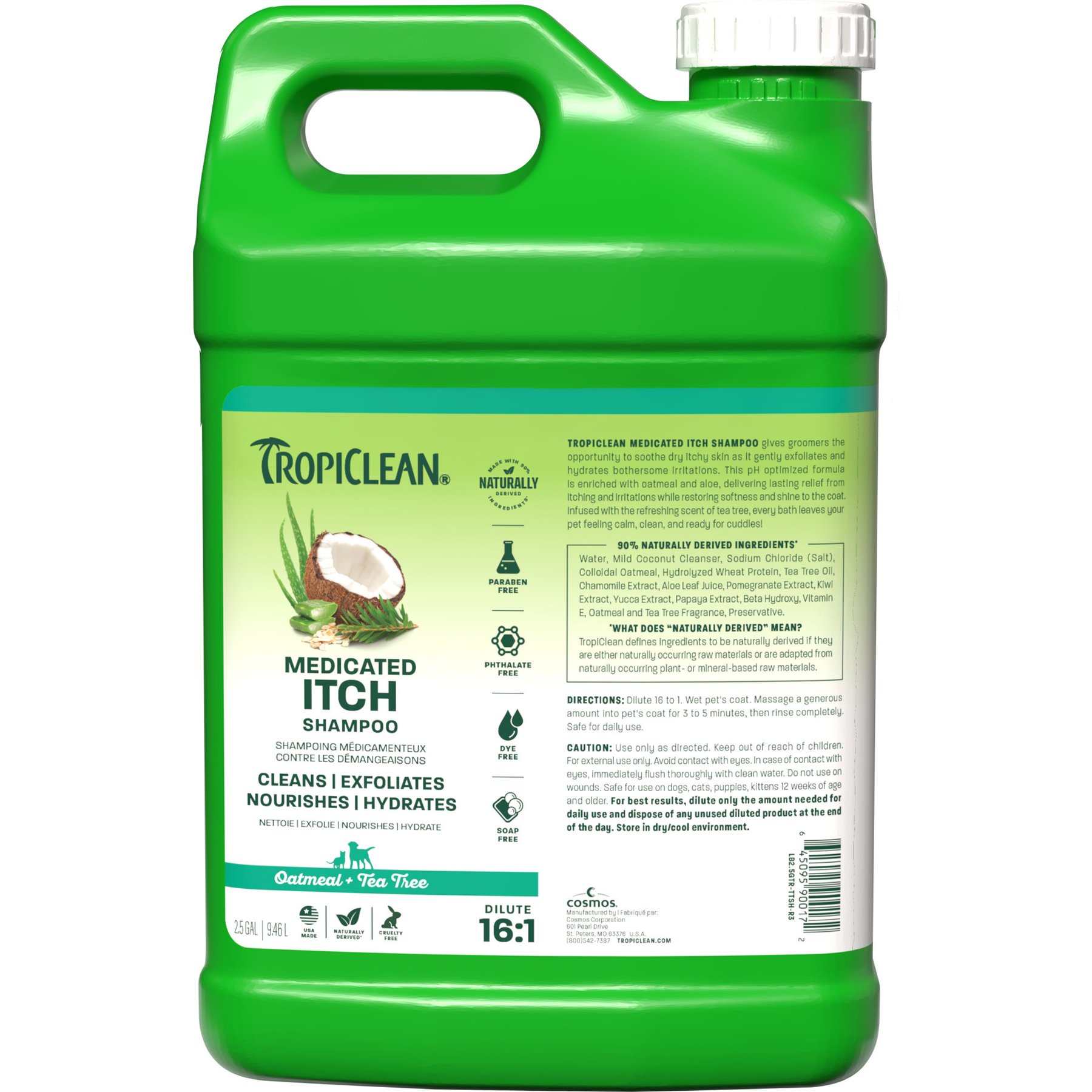 TropiClean Medicated Itchy Skin Relief Oatmeal & Tea Tree Dog Shampoo, 2.5-gal bottle