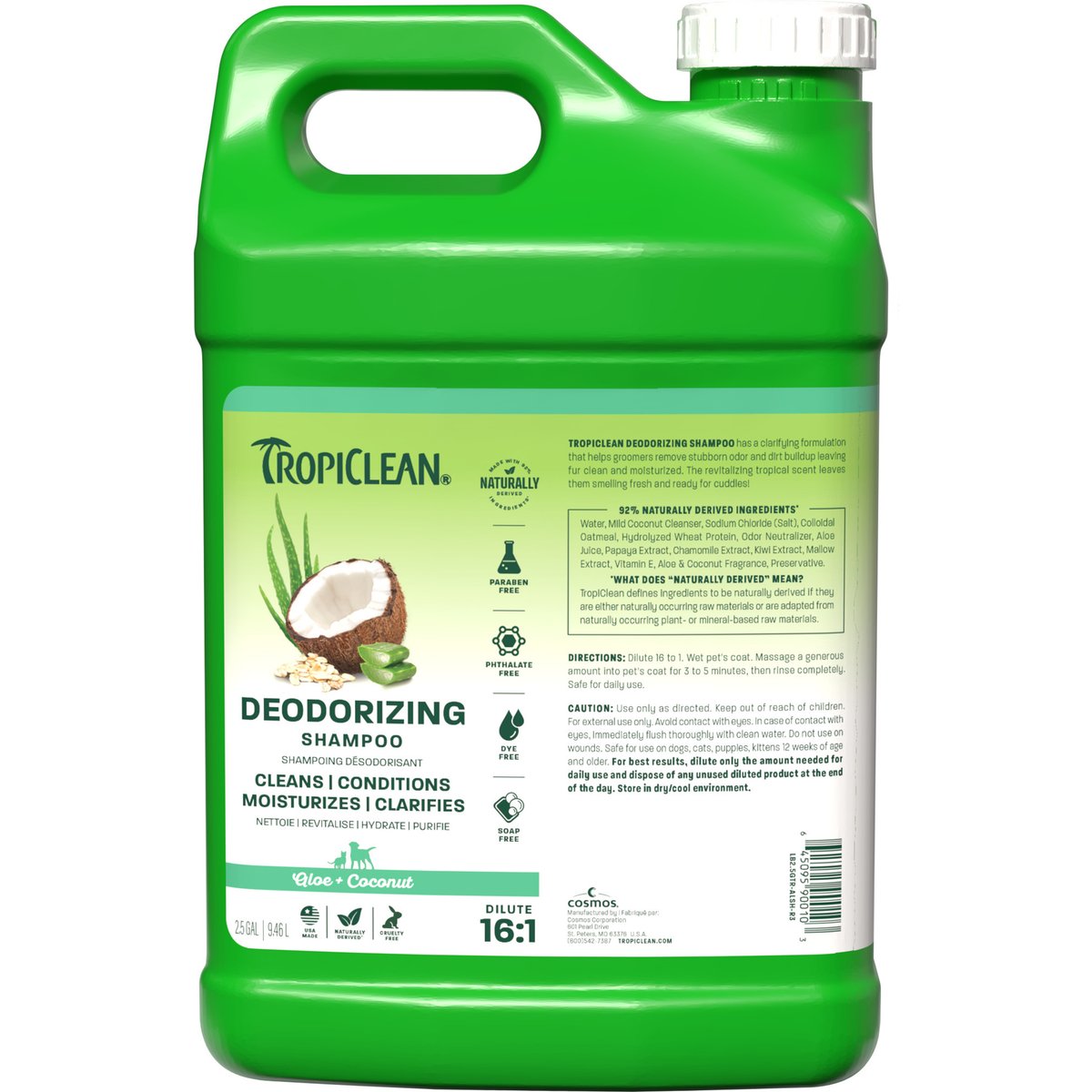 TropiClean Deodorizing Aloe & Coconut Dog & Cat Shampoo, 2.5-gal bottle, bundle of 2