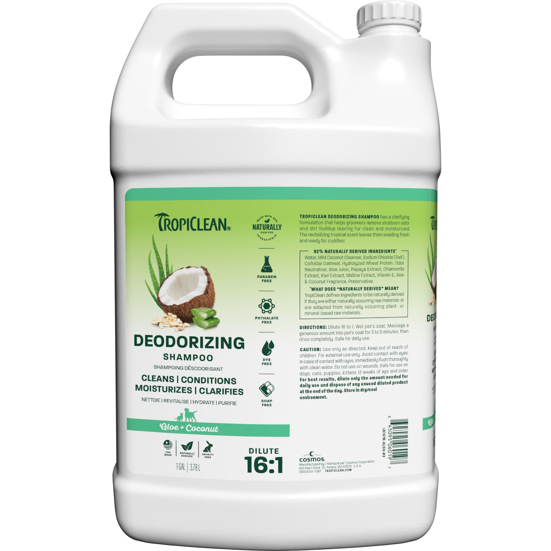 TropiClean Deodorizing Aloe & Coconut Dog & Cat Shampoo, 1-gal bottle