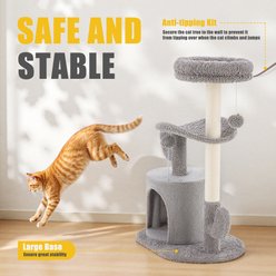 Bencmate Cactus Shaped Activity Tower Scratching Post 33-in Polyester with Hanging Toy Cat Tree, Grey slide 2 of 7