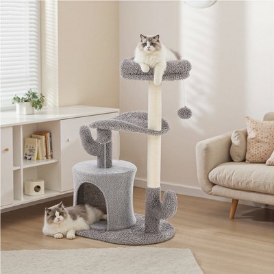 Bencmate Bencmate Cactus Shaped Activity Tower Scratching Post 33-in Polyester with Hanging Toy Cat Tree, Grey