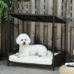 Bencmate Outdoor Wicker with Canopy, Rattan Daybed Cabana Elevated Dog Bed, White, Medium