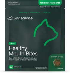 VetriScience Perio Plus Chicken Flavored Chews Probiotic Breath & Plaque Control Sticks for Cats, 10 count pouch