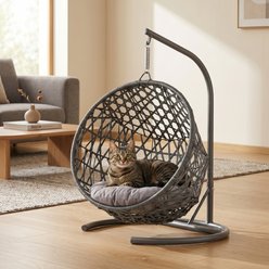 Bencmate Indoor Hang & Swing Novelty Cat Bed with Cushion & Rattan Wicker Egg Chair, Grey