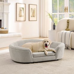 Bencmate Oversized Soft Semi Enclosed Durable High Back Support Oval Dog Sofa Bed, Beige