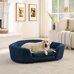Bencmate Oversized Soft Semi Enclosed Durable High Back Support Oval Dog Sofa Bed, Blue