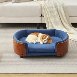 Bencmate Velvet Cushion Scandinavian Elevated Couch Dog Sofa Bed with Solid Wood Leg, Blue