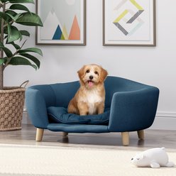 Bencmate Elevated Supportive Foam Dog Couch Bed with Rubber Wood Leg, Blue