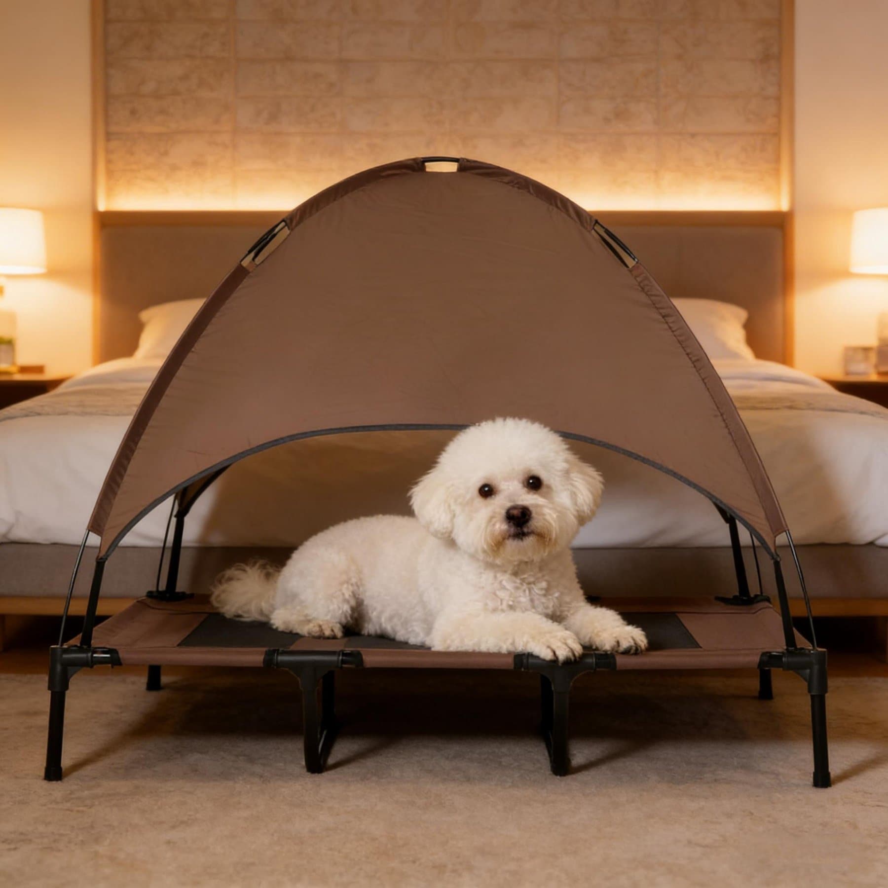 Trygoal Trygoal Removable Canopy, Portable, Foldable Cot Cooling Elevated Dog Bed, Brown, Medium