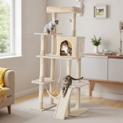 Bencmate Multi Story Climbing Tower Sisal Scratching Posts 62.6-in Polyester with Hanging Toy Cat Tree, Beige