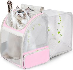 LAIRIES Square Back Expandable Collapsible Backpack Dog & Cat Carrier, Pink