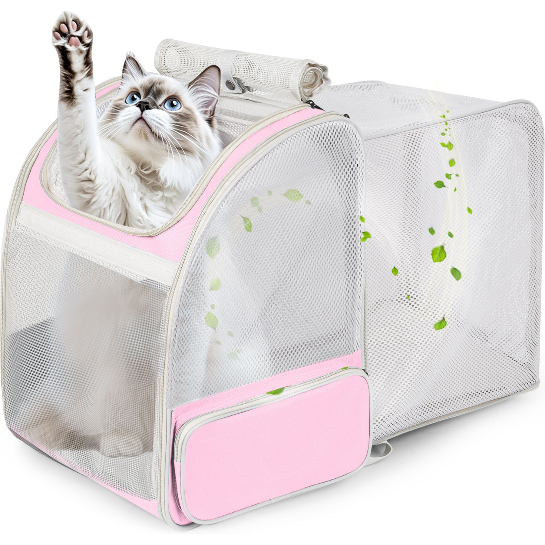LAIRIES Square Back Expandable Collapsible Backpack Dog & Cat Carrier, Pink