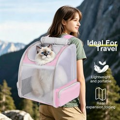 LAIRIES Curved Back Expandable Collapsible Backpack Dog & Cat Carrier, Pink slide 2 of 7