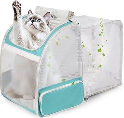 LAIRIES Square Back Expandable Collapsible Backpack Dog & Cat Carrier, Green