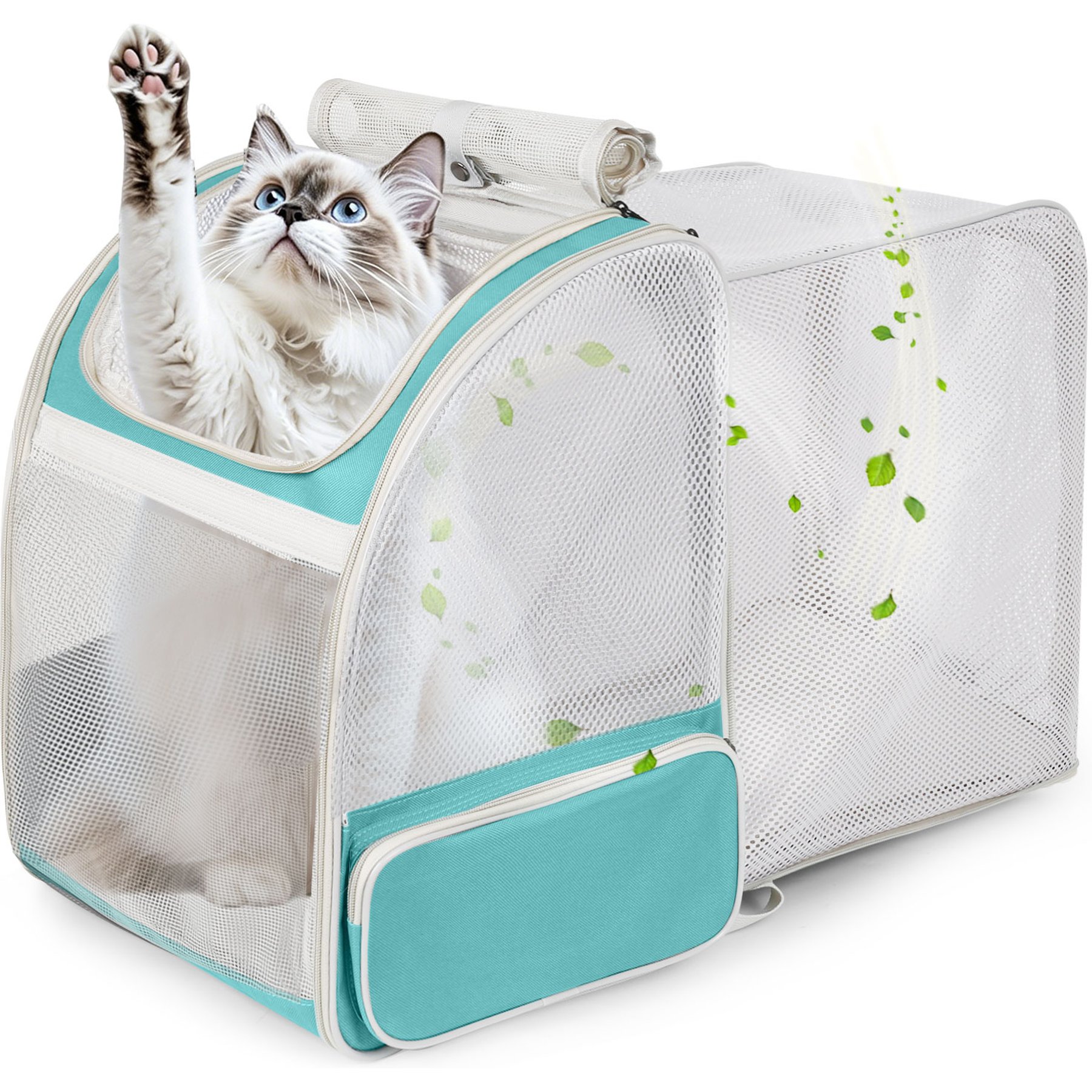 LAIRIES Square Back Expandable Collapsible Backpack Dog & Cat Carrier, Green