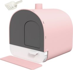 Bencmate Fully Enclosed Anti Splashing Toilet Cat Litter Box, Pink, 17 x 17.25 x 18.5-in