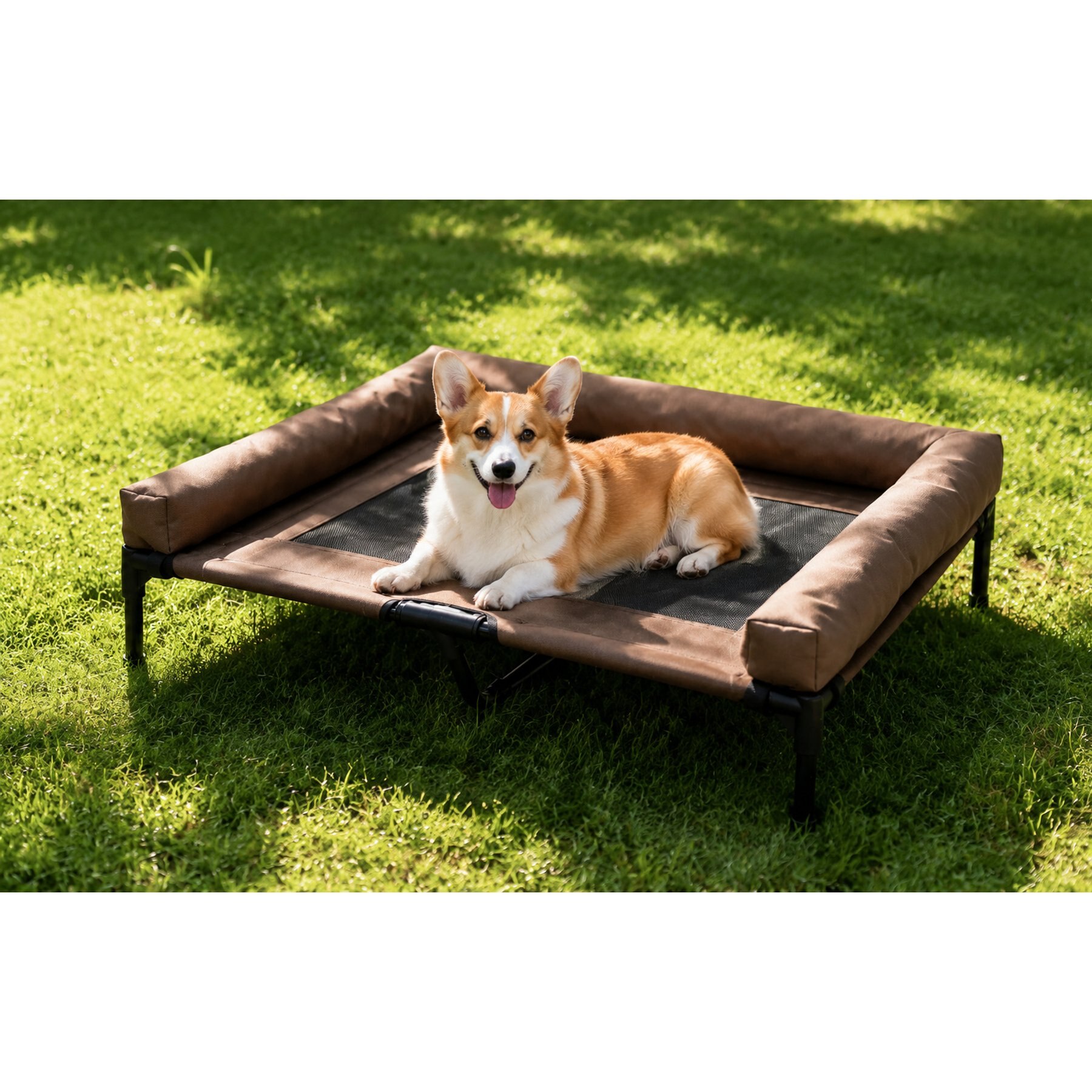 HOMAGICO Breathable Mesh Cooling Orthopedic Elevated Dog Bed with Bolster, Brown, Small