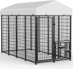 Pawvilion Heavy Duty Galvanized Steel Outdoor Dog Kennel, Black, 4 x 8 x 5.6-ft