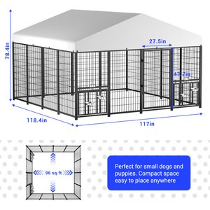 Pawvilion Heavy Duty Galvanized Steel Outdoor Dog Kennel, Black, 10 x 10 x 6.5-ft