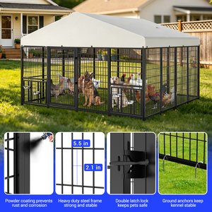 Pawvilion Heavy Duty Galvanized Steel Outdoor Dog Kennel, Black, 10 x 10 x 6.5-ft