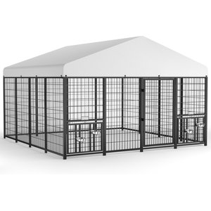 Pawvilion Heavy Duty Galvanized Steel Outdoor Dog Kennel, Black, 10 x 10 x 6.5-ft