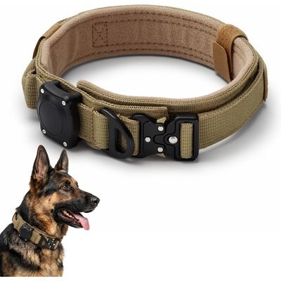 Invenho Invenho Tactical Waterproof AirTag Dog Collar, Khaki, Large: 16.5-in neck, 1.5-in wide