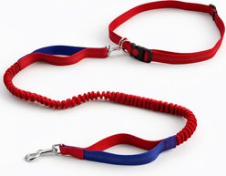 Invenho Hands-Free Bungee with Waist Belt Dog Leash, Red & Blue, 6-ft long