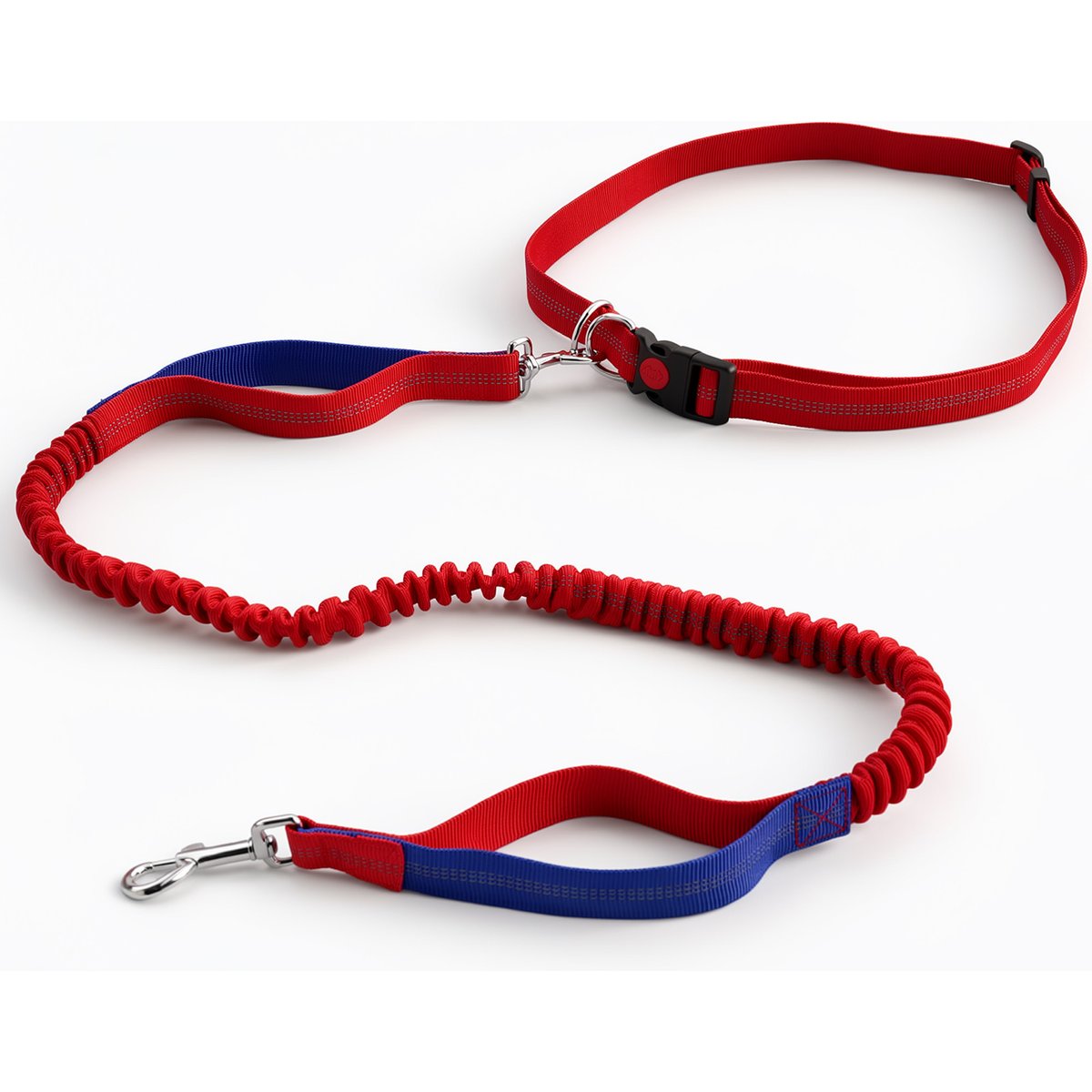 Invenho Hands-Free Bungee with Waist Belt Dog Leash, Red & Blue, 6-ft long