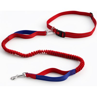Invenho Invenho Hands-Free Bungee with Waist Belt Dog Leash, Red & Blue, 6-ft long