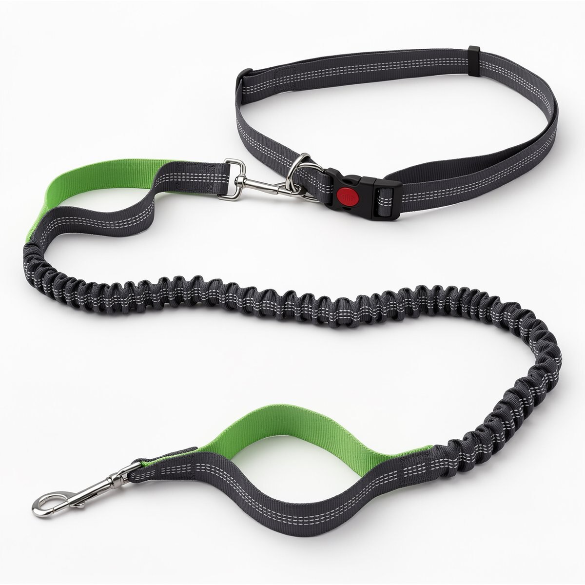 Invenho Hands-Free Bungee with Waist Belt Dog Leash, Grey & Green, 6-ft long