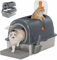 Bencmate Double-Entry Convertible Lid Cat Litter Box, Grey