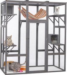 Bencmate 5-Perch Locking Cat Crate, Multi-Level Catio with Hideaway Boxes, Large: 32.36 x 70.08 x 70.08-in, Grey